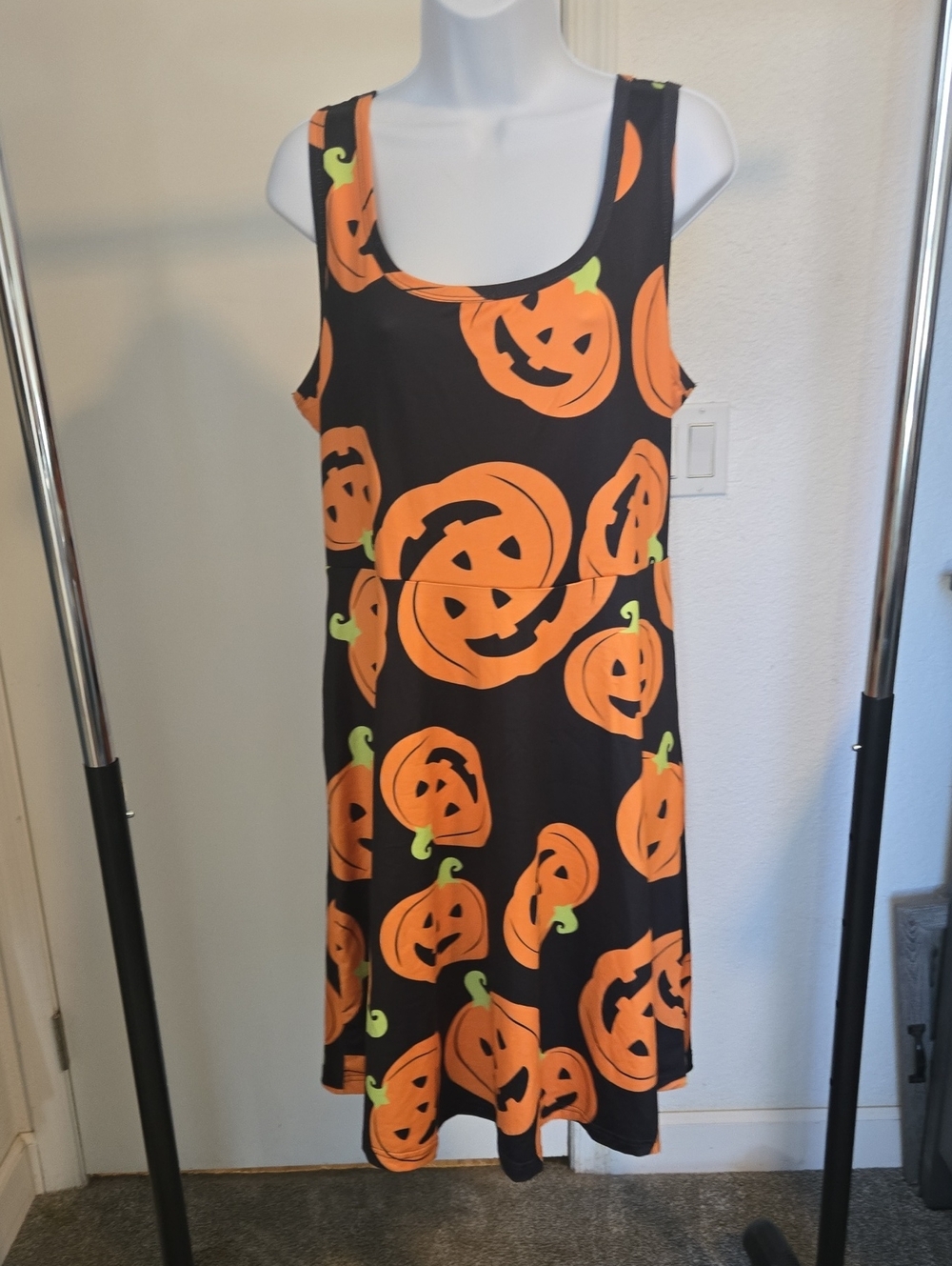 HUHOT Women's A-line Flared Halloween Midi Dress XX-Large Pumpkin